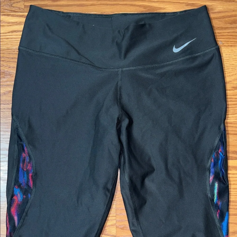 Nike Black Leggings with Blue and Pink Accents